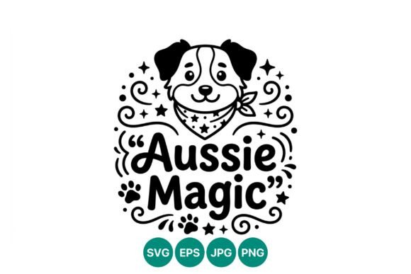 Aussie Magic Dog Line Art Vector