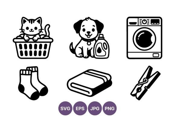 Cat Dog Laundry Vector Icons Set