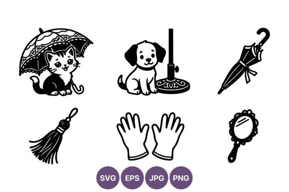 Cat Dog Umbrella Gloves Broom Mirror