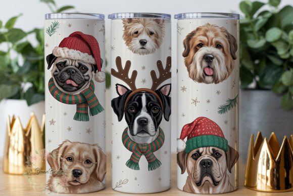 Christmas Dog Portraits Tumbler Wrap PNG