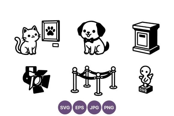 Cute Cat Dog Museum Icon Set