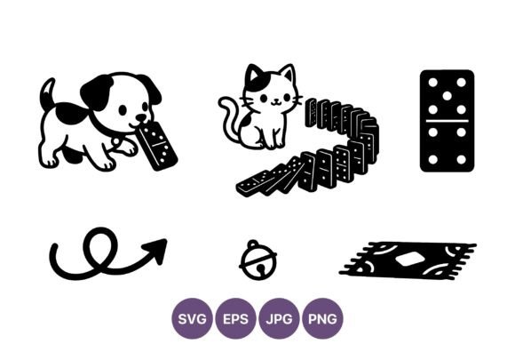 Cute Dog and Cat Playing Dominoes Vector