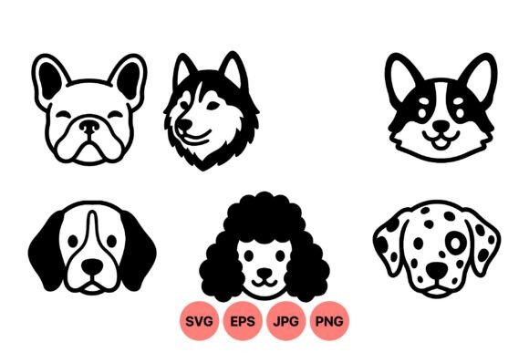 Cute Dog Breed Faces Clipart