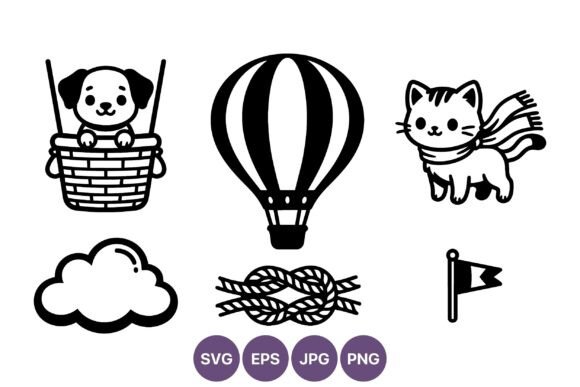 Cute Dog Cat Balloon Icon Set