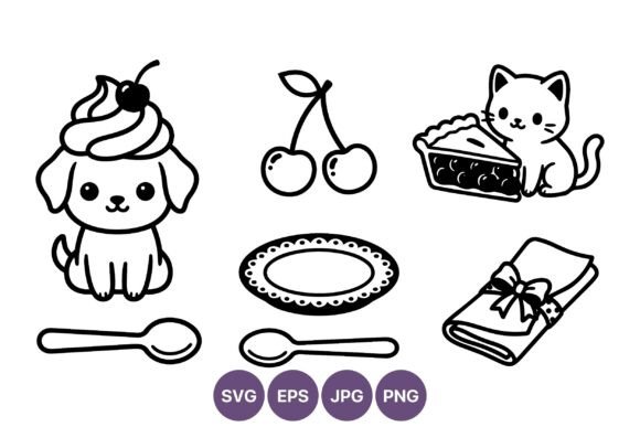 Cute Dog with Cherry and Cat with Pie