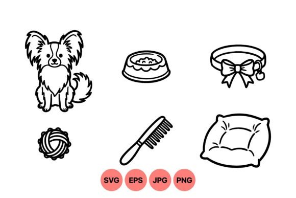 Cute Papillon Dog Clipart Set