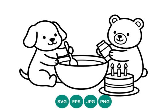 Dog and Bear Birthday Cake Baking