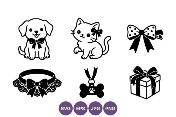 Dog and Cat Bow Vector Set