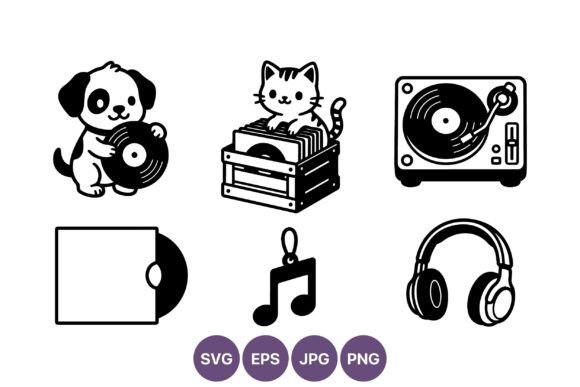 Dog and Cat Music Vinyl Record Icons