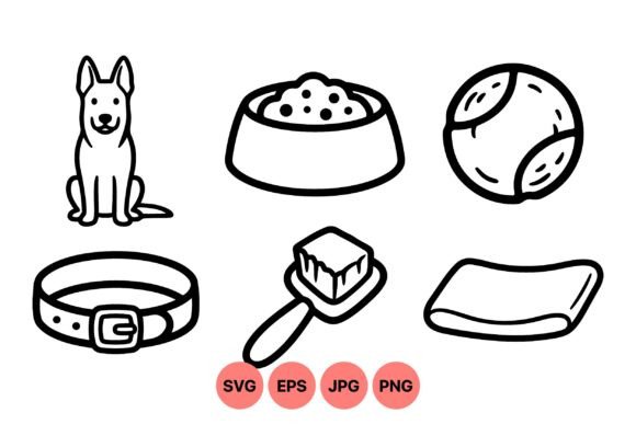 Dog Care Outline Clipart Pack