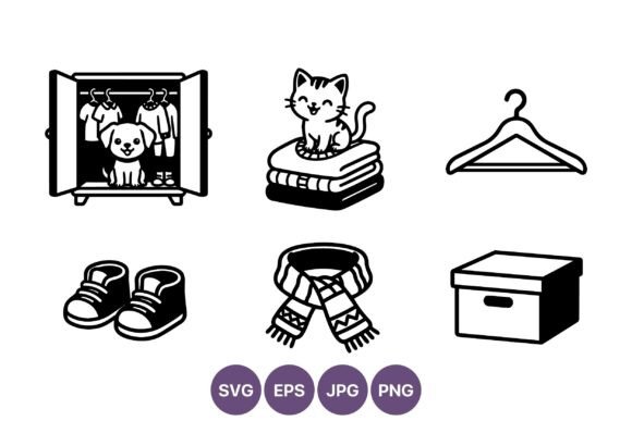 Dog Cat Clothes Line Art Vector