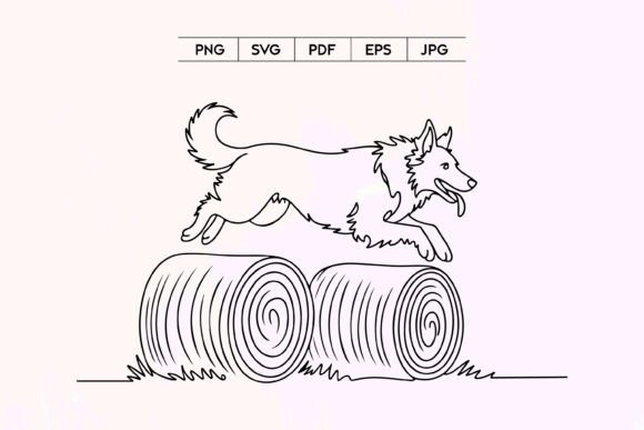 Dog Jumping over Logs Line Art