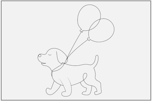Dog with Balloon Line Art