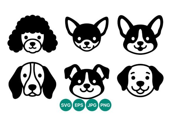 Six Cute Dog Faces Vector Art
