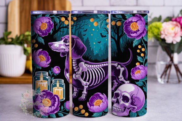 Spooky Purple Skeleton Dog 20oz Tumbler