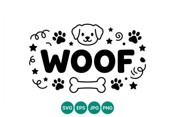 Woof Dog Face Black and White Vector